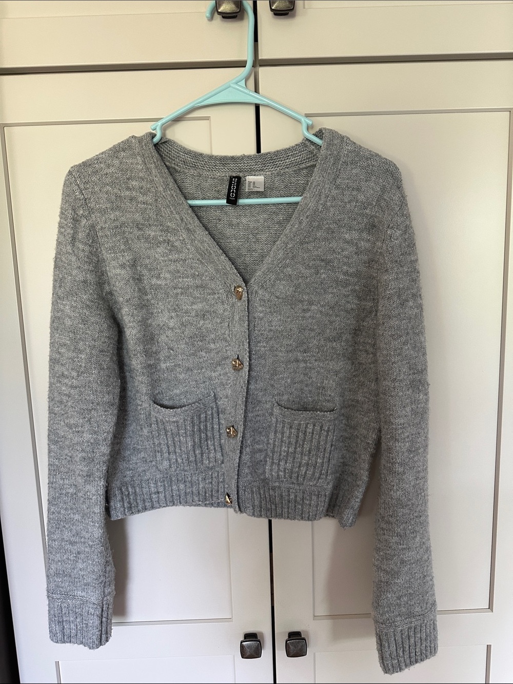 Cozy Light Gray V-Neck Button Front Cardigan
